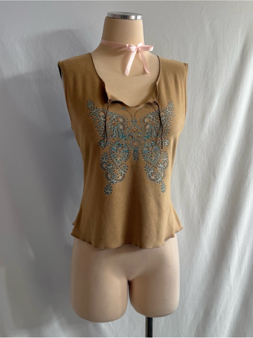 Y2K Faux Suede Butterfly Top